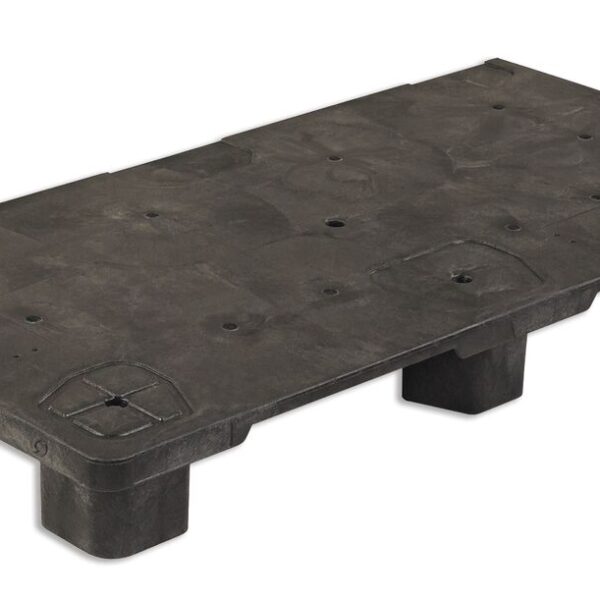 A black plastic pallet on a white background for sale.