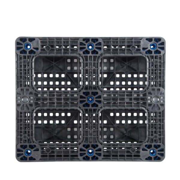 A plastic pallet with blue holes.