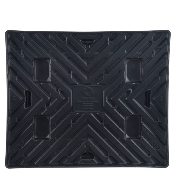 A black plastic pallet on a white background.