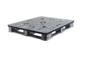 A grey plastic pallet on a white background.