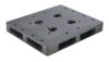 A gray plastic pallet with four holes.