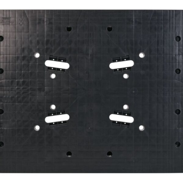 The 40 x 48 ODYSSEY HD CLOSED DECK black square plastic panel features a grid pattern with multiple holes and cutouts, designed for versatile applications.