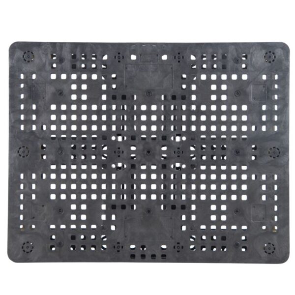 Black 44 x 56 BulkPal with 3.0" connectors plastic pallet isolated on a white background.