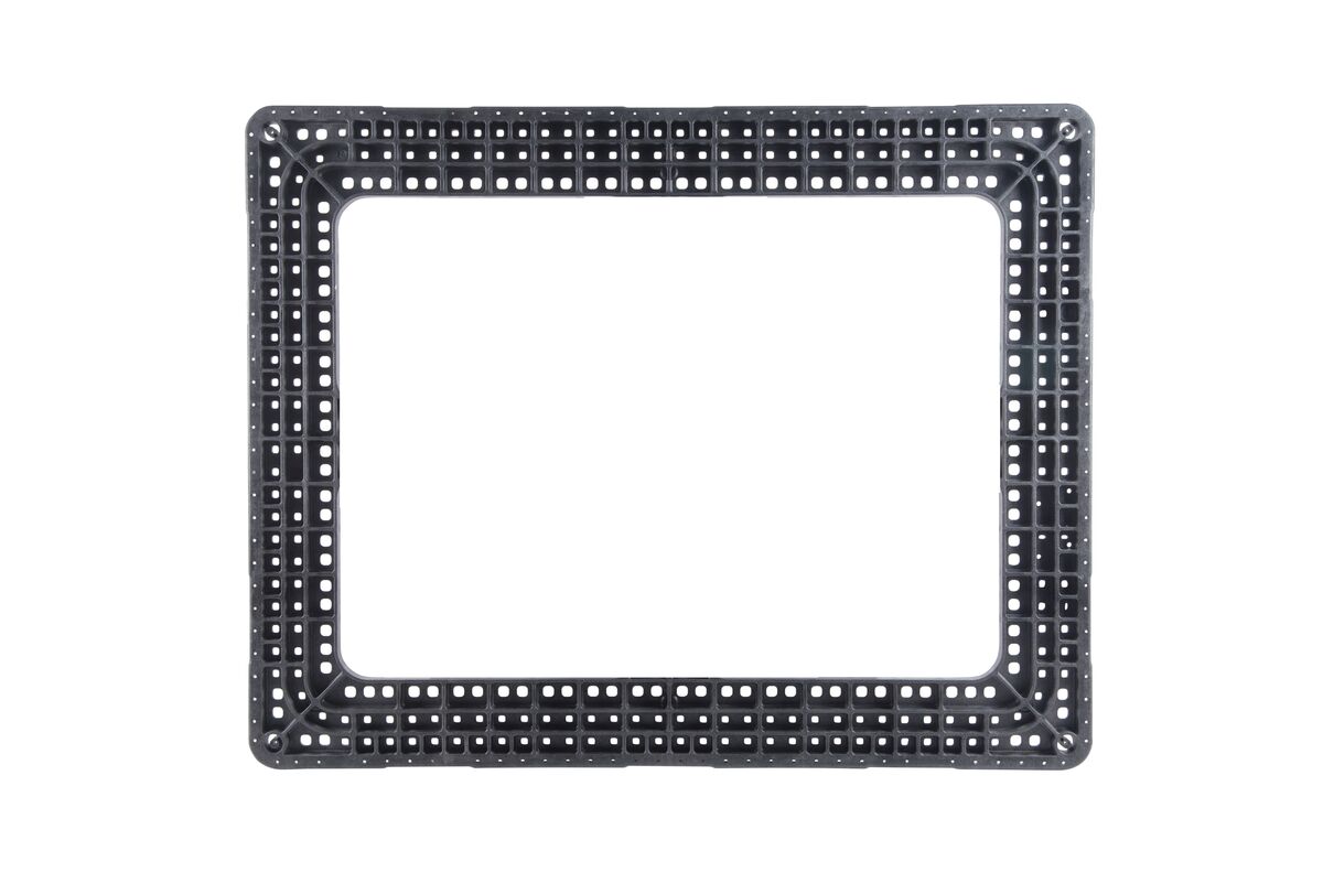 A square plastic pallet with holes on a white background.