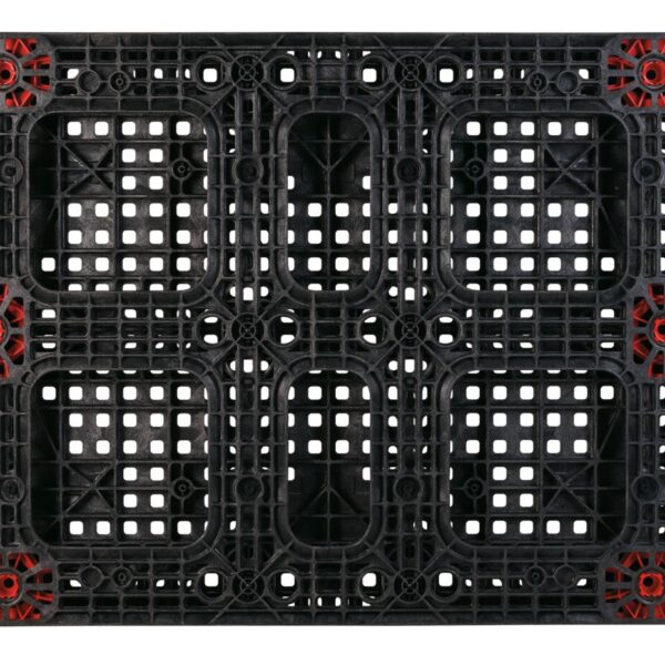 A black plastic grate with red squares.