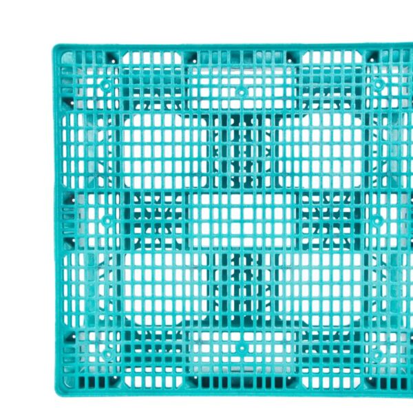 A blue plastic pallet on a white background.