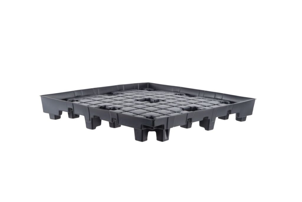 A black plastic tray with four compartments.