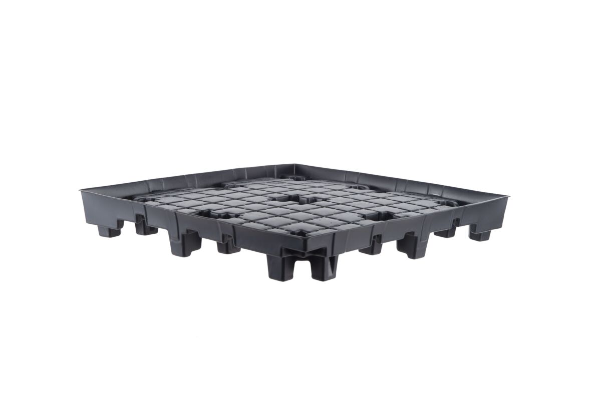 A black plastic tray with four compartments.