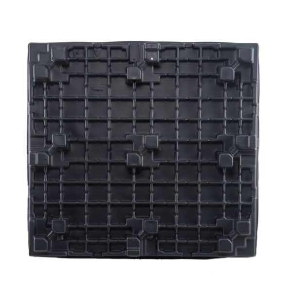 A black plastic pallet on a white background.