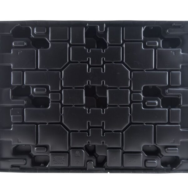 A black plastic pallet with multiple squares within it.