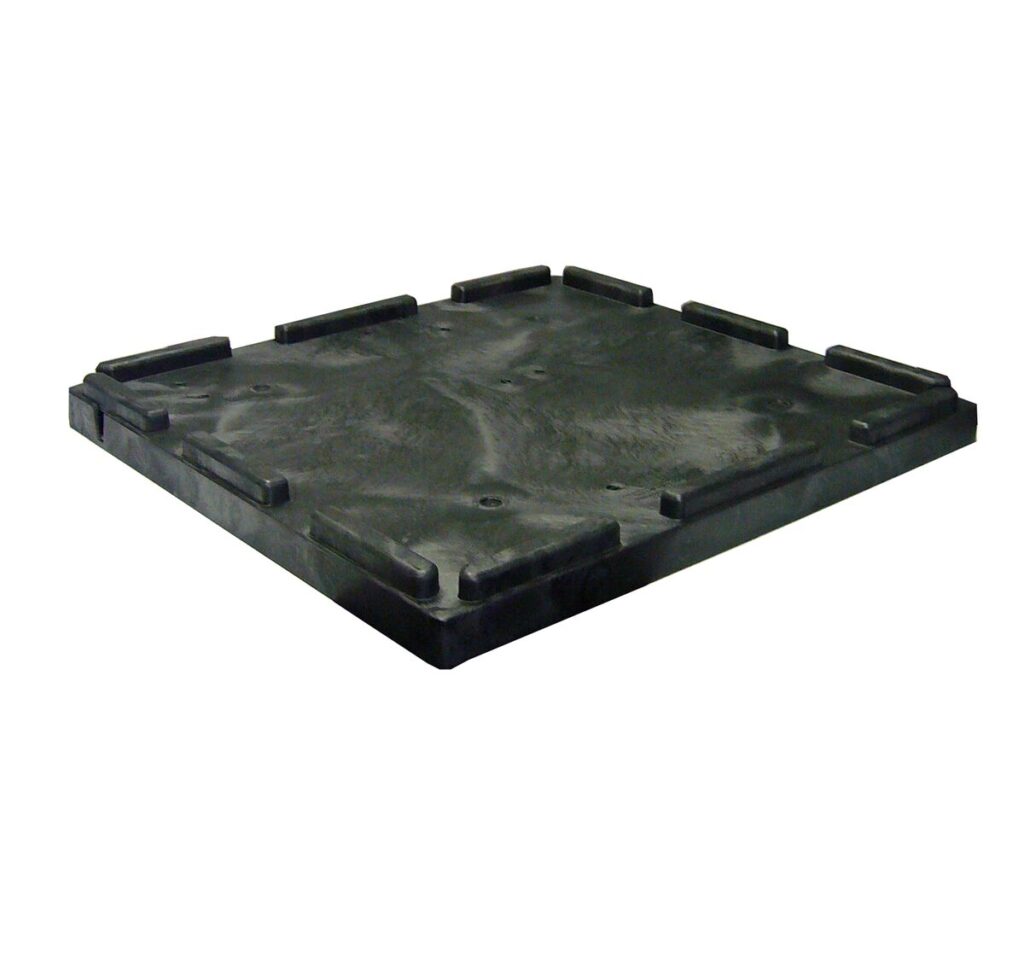 A black plastic bulk container lid