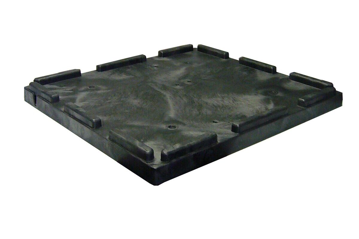 A black plastic bulk container lid