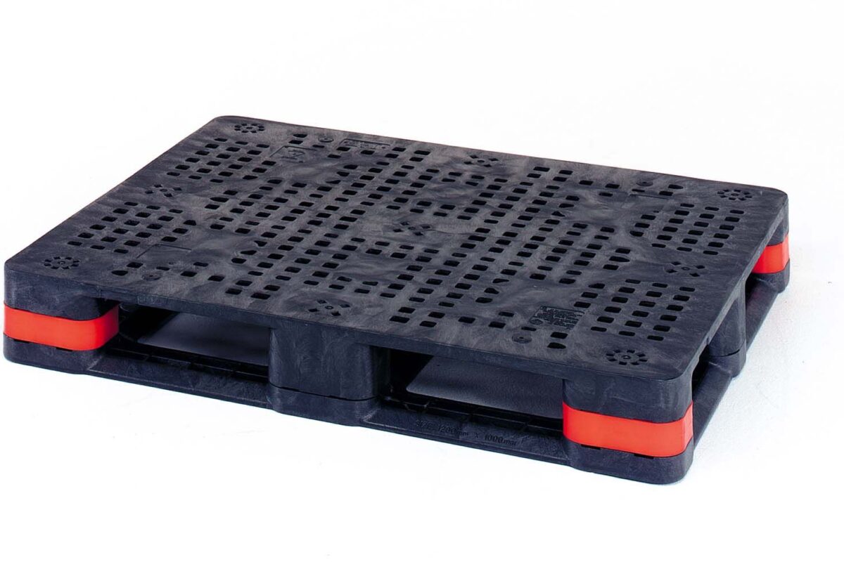 A plastic pallet on a white background.