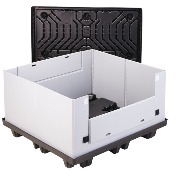 A white plastic box with a black lid.