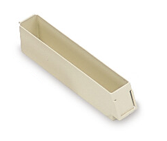 Rectangular beige plastic container with an open top and a small notch on one side.