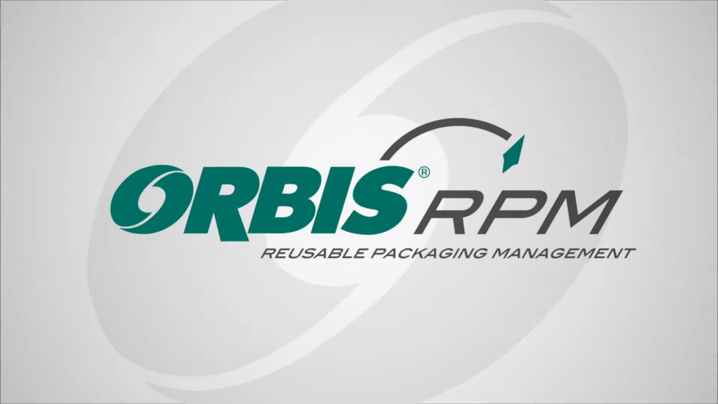 Logo for Orbis RPM with the text "Manejo de Empaque Reutilizable" on a gray background.