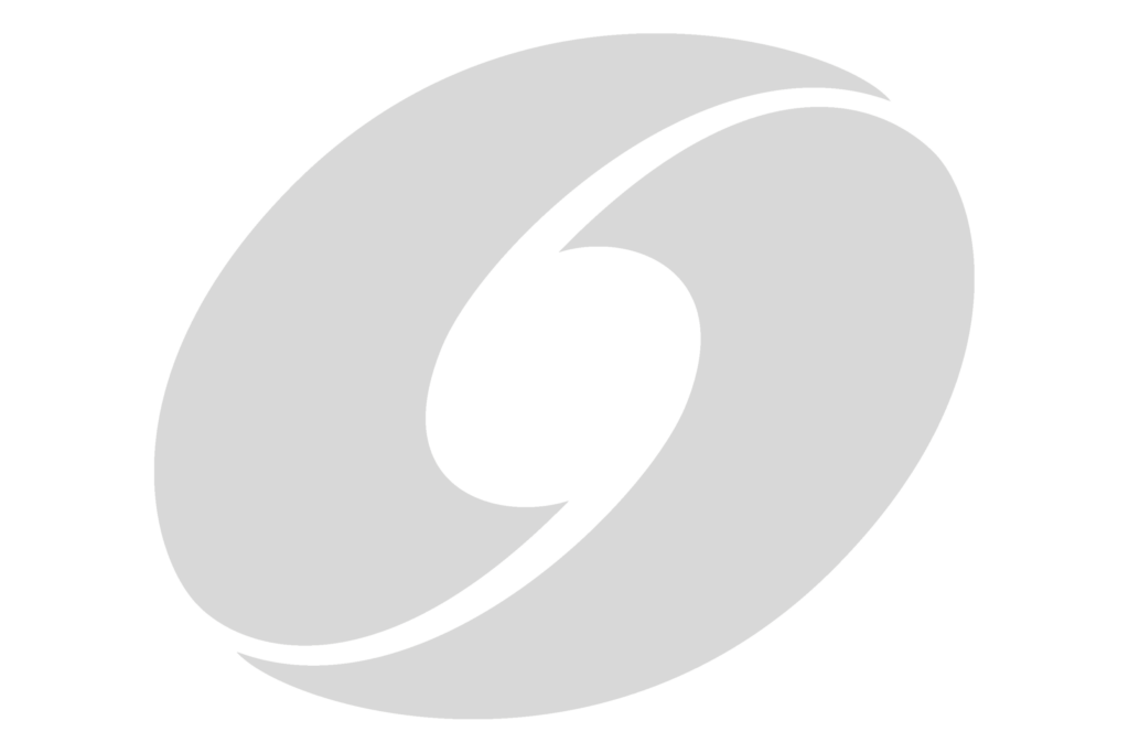 A gray, stylized hurricane symbol with a circular swirl in the center on a black background.